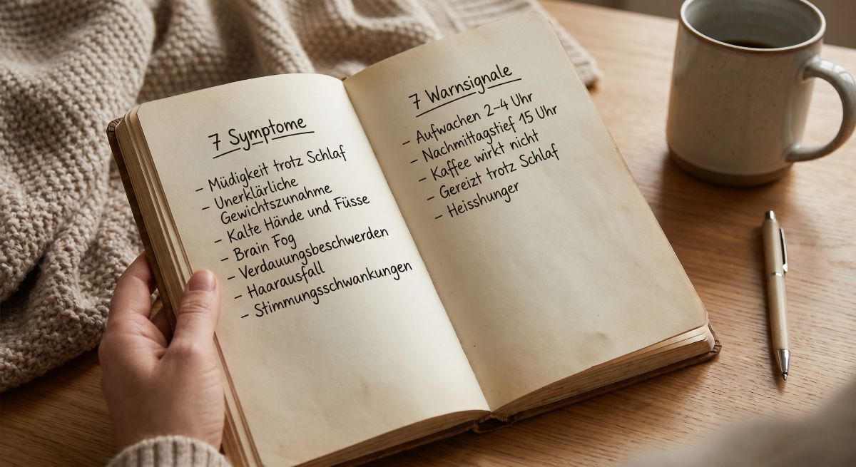 Handgeschriebenes Notizbuch mit 7 Warnsignalen vor Burnout – von Bernd Sinzig, Burnout LIFEBACK® Guide